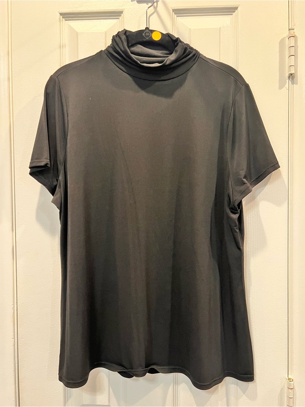 Alfani Black Mock Neck Short Sleeve Top Gathered Neckline Size 1X
